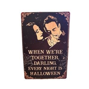 The Addams Family Morticia And Gomez Wall Decor Metal Sign 8"X12" Halloween